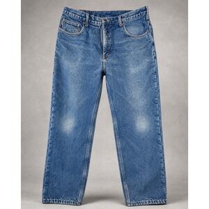 Carhartt Mens Jeans 38x30 Fleece Lined Blue Denim Straight Workwear Pants B18